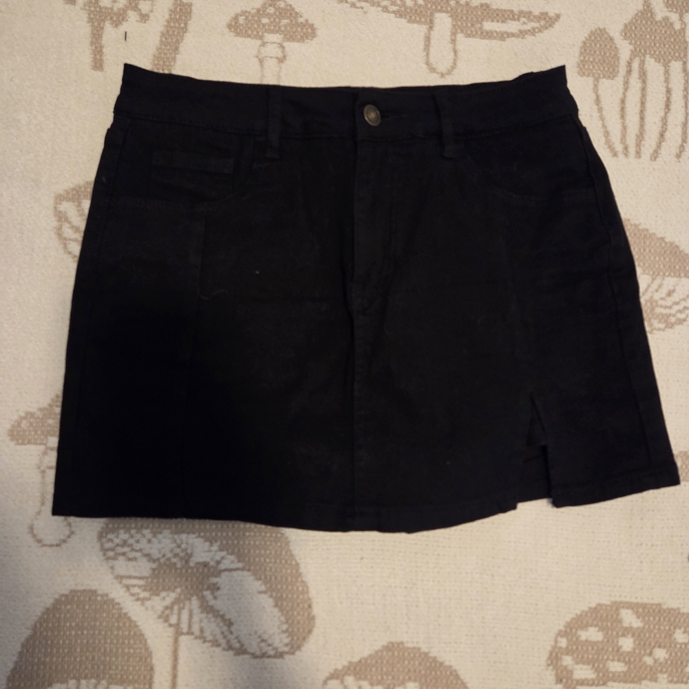 Black Stretch Jean Mini Skirt
